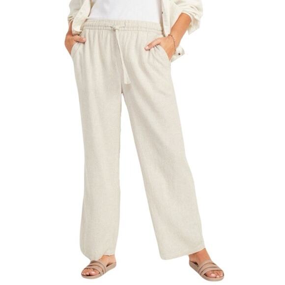 Old Navy Pants - NWOT OLD NAVY Pants Women 2X Linen Cream/Beige Wide-Leg PullUp Pocket Drawstring
